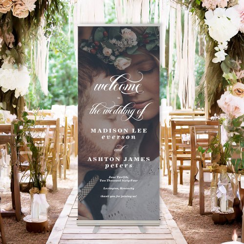 Chic Cottagecore Picture Overlay Wedding Welcome Retractable Banner