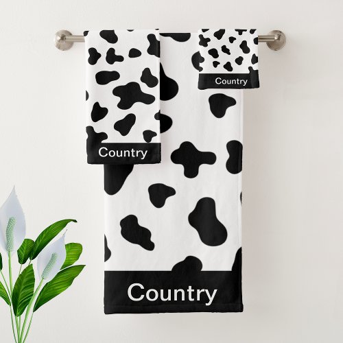 Chic Country Black and White Cow Pattern  Bath Towel Set