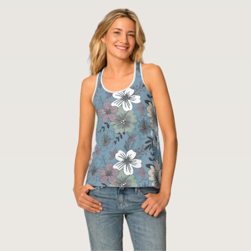 Chic Country Blue Floral Tank Top