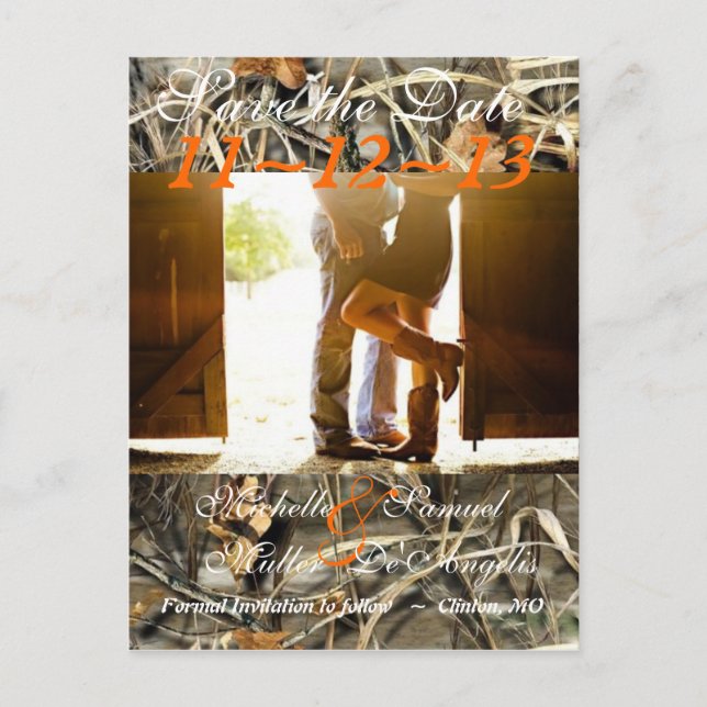 Chic Country Camoflague Save the Date  Postcard (Front)