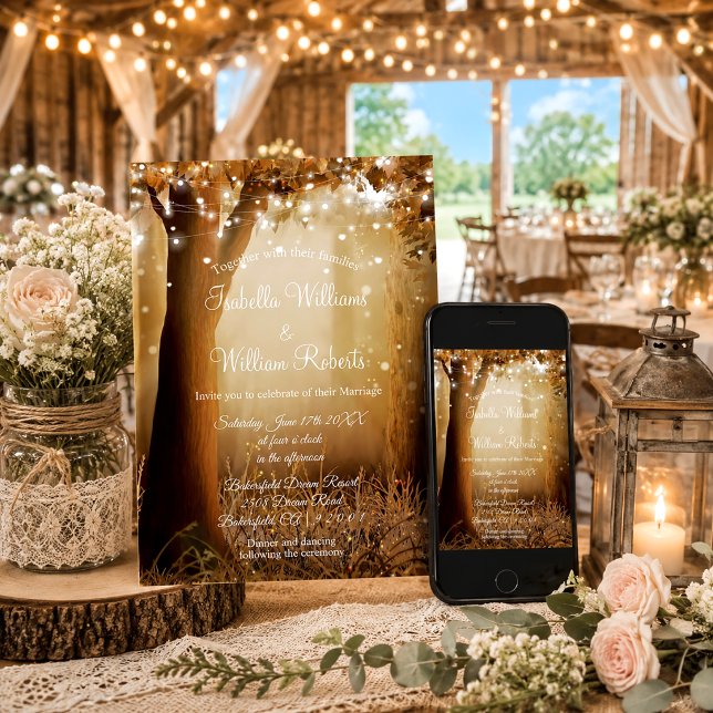 Chic Country Tree String Lights Rustic Wedding Invitation (Creator Uploaded)