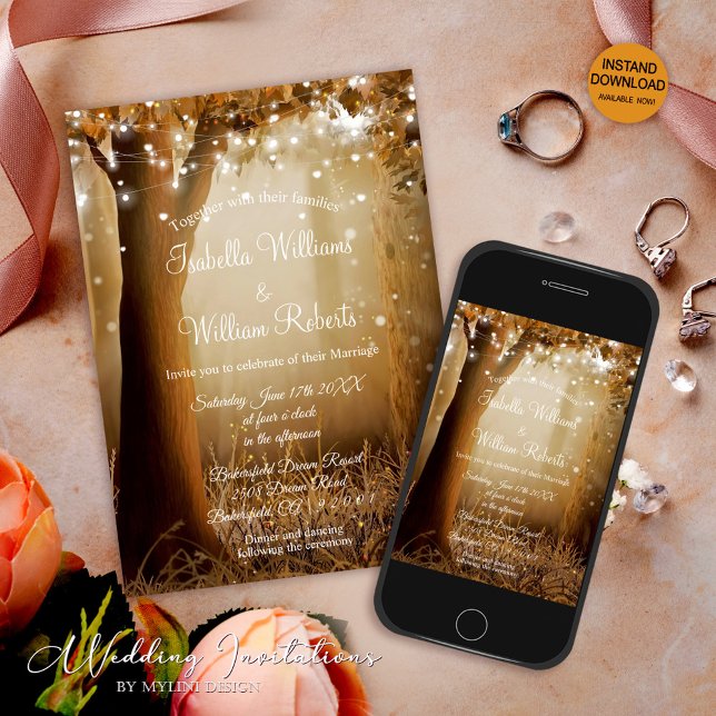 Chic Country Tree String Lights Rustic Wedding Invitation (Creator Uploaded)