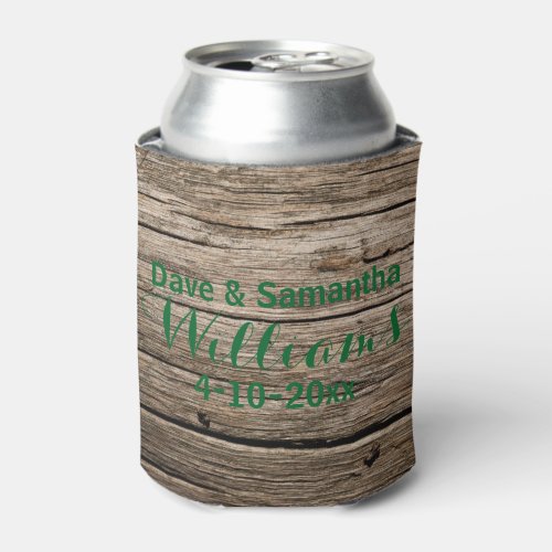 Chic Country Wood Mr Mrs Wedding Favor Can Cooler