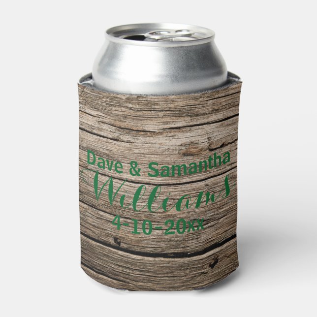 Chic Country Wood Mr. Mrs. Wedding Favor Can Cooler (Can Front)