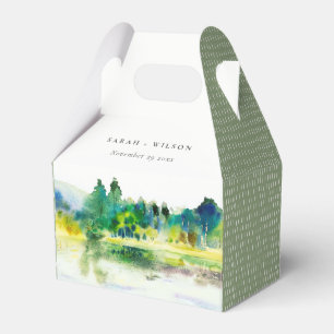 Chic Countryside Mountain River Landscape Wedding Favor Boxes