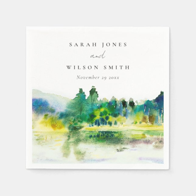 Chic Countryside Mountain River Landscape Wedding Napkins (Front)