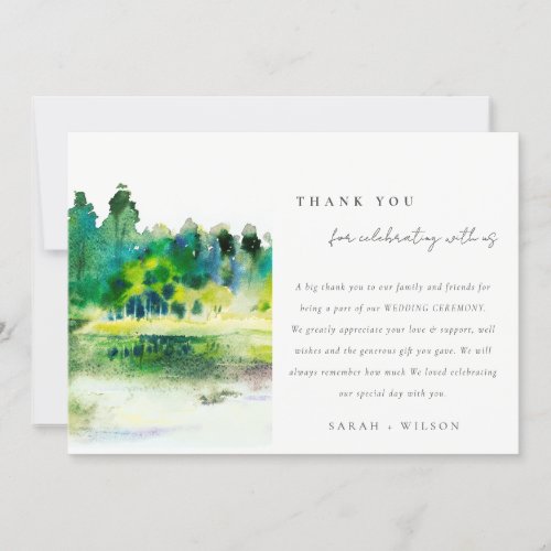 Chic Countryside Mountain River Landscape Wedding Thank You Card