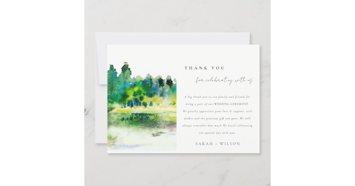 Chic Countryside Mountain River Landscape Wedding Thank You Card | Zazzle