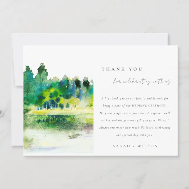 Chic Countryside Mountain River Landscape Wedding Thank You Card | Zazzle