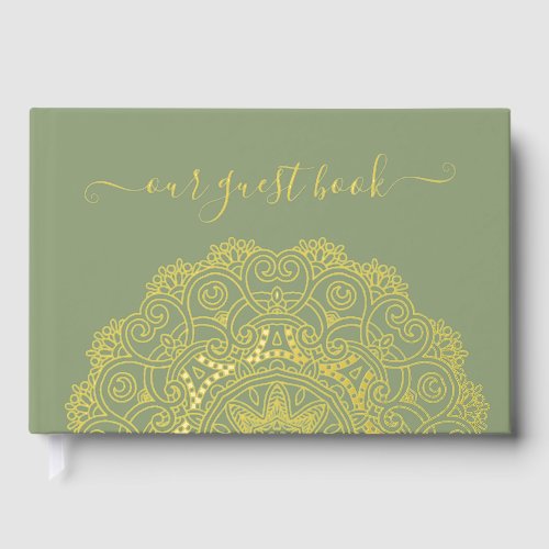 Chic Couple Initials Floral Mandala Gold Foil Foil Guest Book