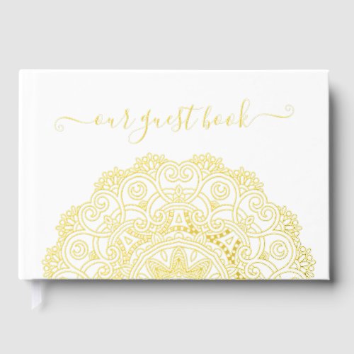 Chic Couple Initials Floral Mandala Gold Foil Foil Guest Book