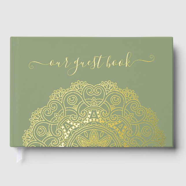 Chic Couple Initials Floral Mandala Gold Foil Guest Book (Front)