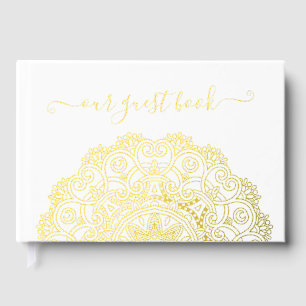 Chic Couple Initials Floral Mandala Gold Foil Guest Book