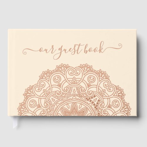 Chic Couple Initials Floral Mandala Gold Foil Guest Book