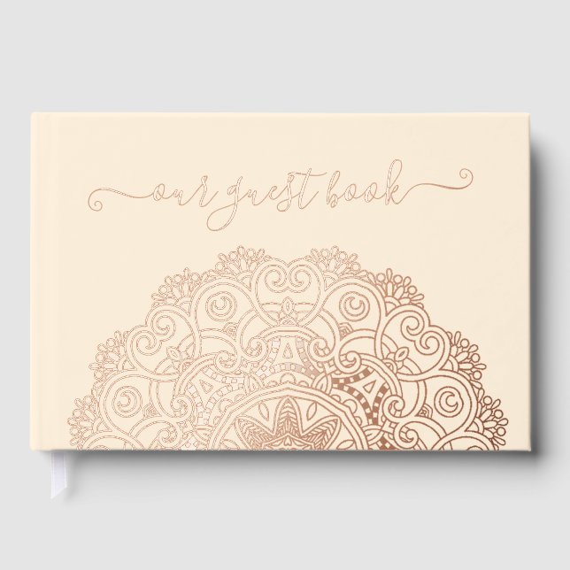 Chic Couple Initials Floral Mandala Gold Foil Guest Book (Front)