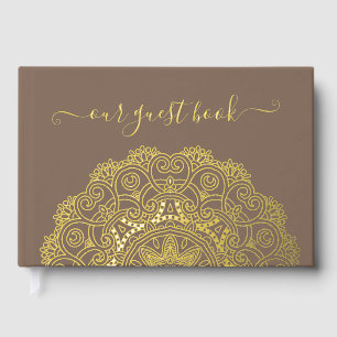 Chic Couple Initials Floral Mandala Gold Foil Guest Book