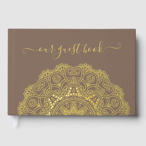 Chic Couple Initials Floral Mandala Gold Foil Guest Book