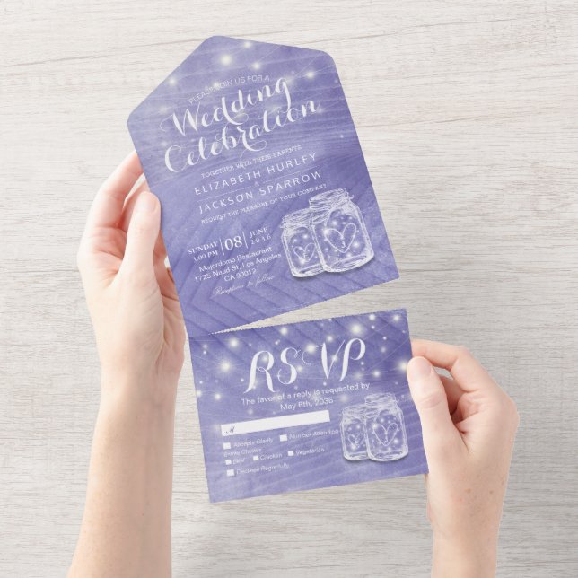 Chic Couple Mason Jar Lavender Purple Wedding RSVP All In One Invitation (Tearaway)