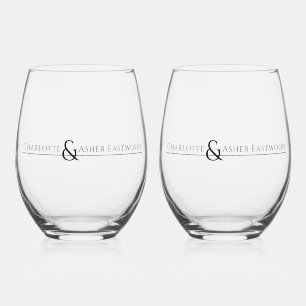Chic Couple Name Wedding Stemless Wine Glass