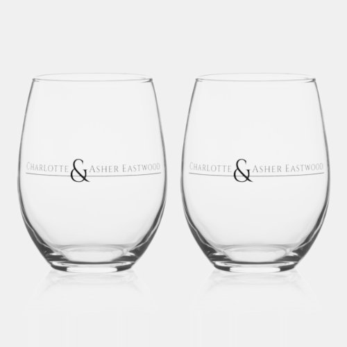 Chic Couple Name Wedding Stemless Wine Glass