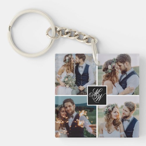 Chic Couples Monogram  4 Photo Grid Keychain