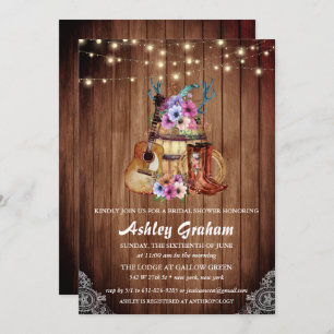 Chic Cowboy Boots Rustic Western Bridal Shower Invitation