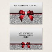 Chic Cranberry Bow & Silver Glitter Prom Admission (Front & Back)