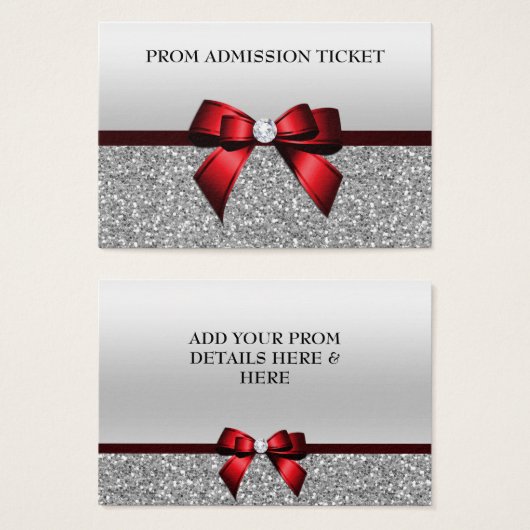 Chic Cranberry Bow & Silver Glitter Prom Admission (Front & Back)
