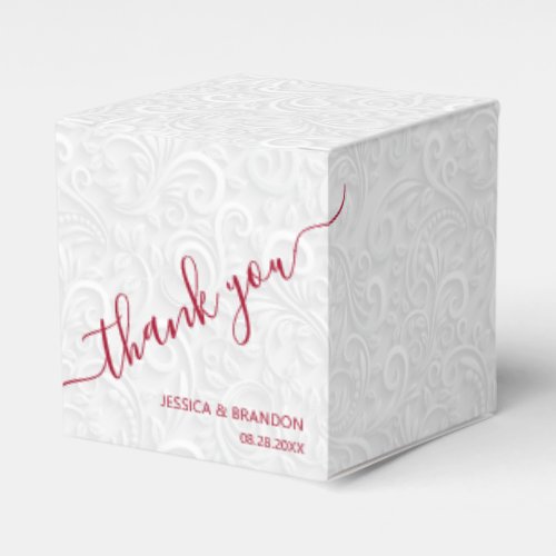 Chic Cranberry Calligraphy Wedding Thank You Favor Boxes