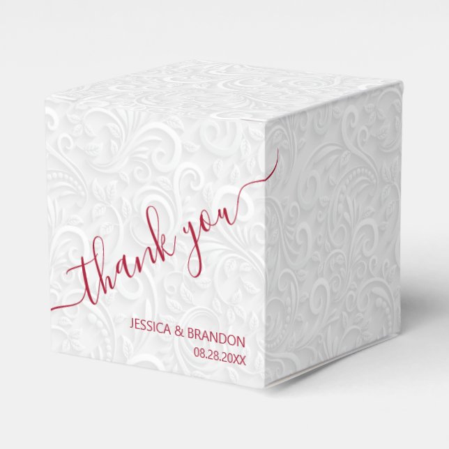 Chic Cranberry Calligraphy Wedding Thank You Favor Boxes (Front Side)
