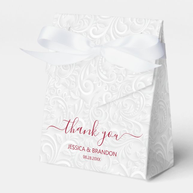 Chic Cranberry Red Calligraphy Thank You Favor Boxes (Front Side)