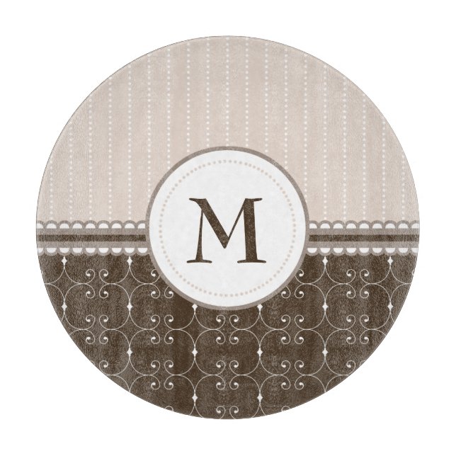 Chic Cream Beige Brown Custom Monogram Pattern Cutting Board (Front)
