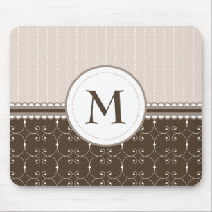 Chic Cream Beige Brown Custom Monogram Pattern Mouse Pad