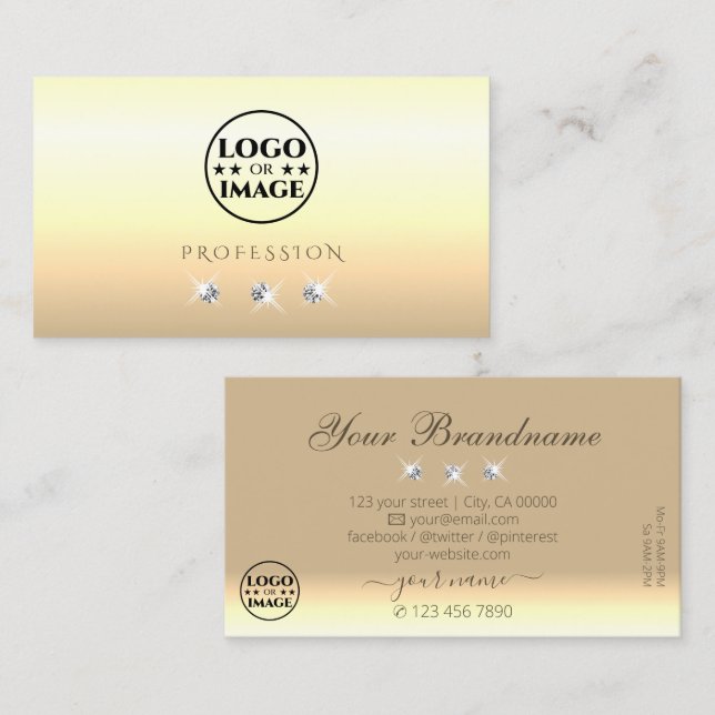 Chic Cream Beige Ombre Sparkling Diamonds Add Logo Business Card (Front/Back)