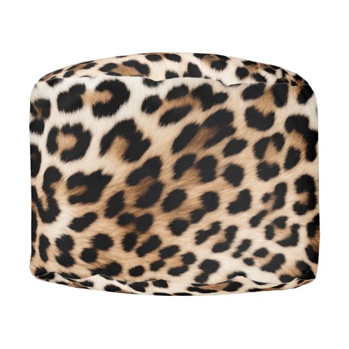 Chic Cream Black Leopard Print Pouf