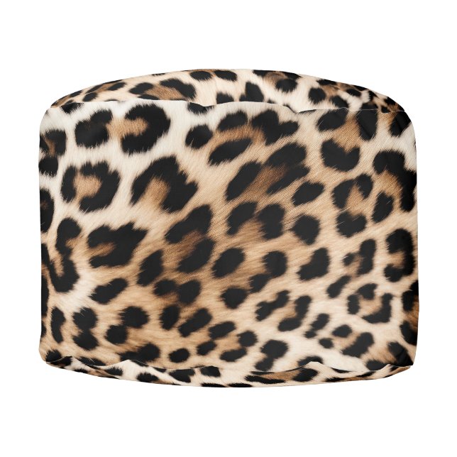 Chic Cream Black Leopard Print Pouf (Front)