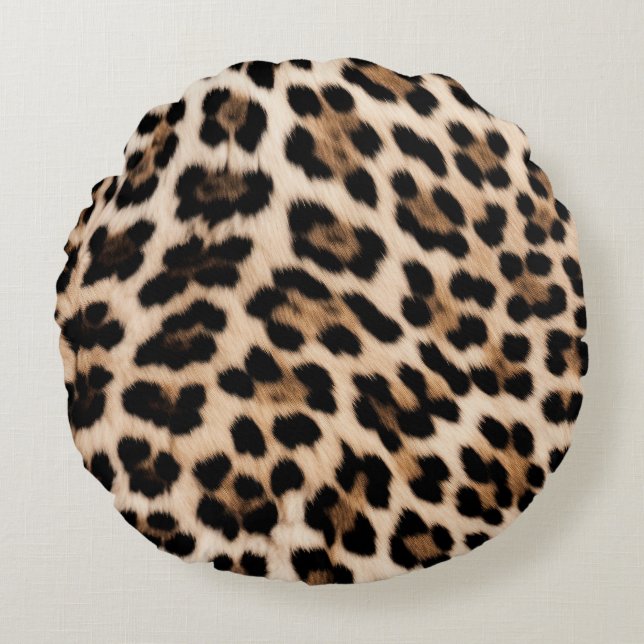 Chic Cream Black Leopard Print Round Pillow (Front)