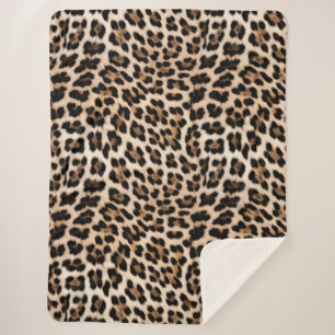 Chic Cream Black Leopard Print Sherpa Blanket