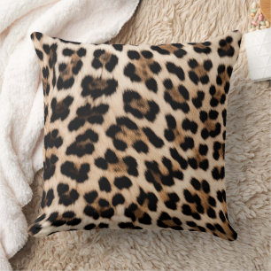 Chic Cream Black Leopard Print Throw Pillow