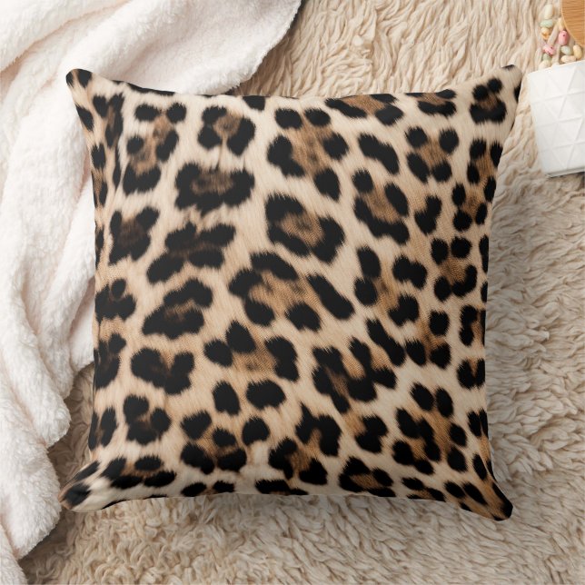 Chic Cream Black Leopard Print Throw Pillow (Blanket)
