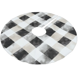 Chic Cream Black Plaid Christmas Brushed Polyester Tree Skirt