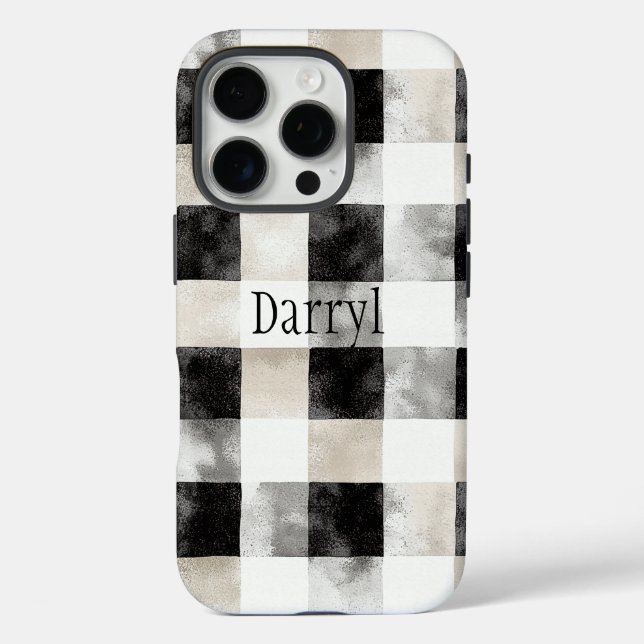 Chic Cream Black Plaid Christmas Case-Mate iPhone Case (Back)