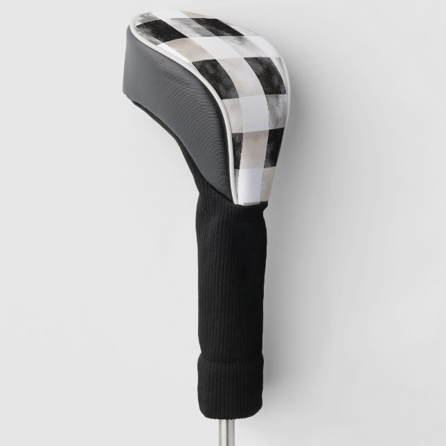 Chic Cream Black Plaid Christmas Golf Head Cover (Angled)