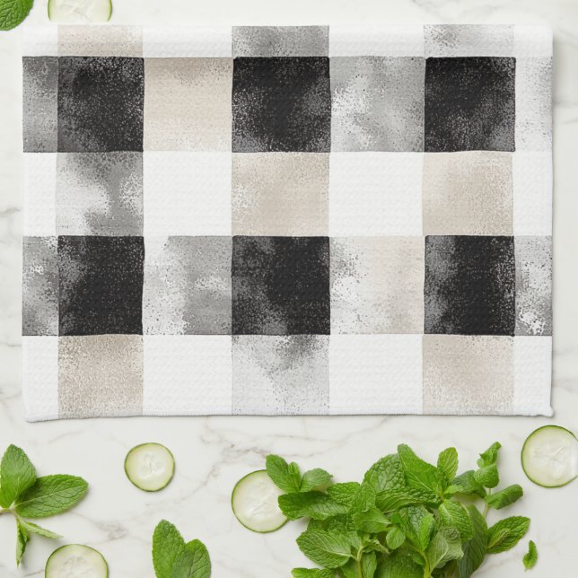 Chic Cream Black Plaid   Kitchen Towel (Folded)