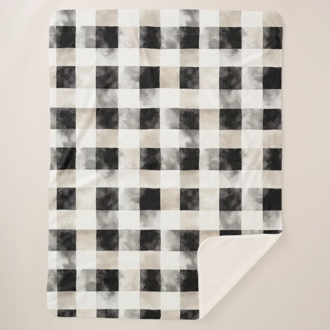 Chic Cream Black Plaid   Sherpa Blanket (Front)
