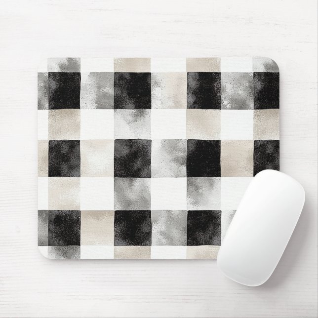 Chic Cream Black Plaid Stripes Mouse Pad (With Mouse)
