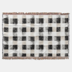 Chic Cream Black Plaid Throw Blanket