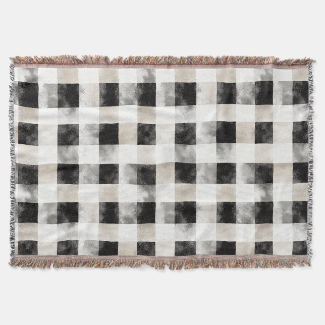 Chic Cream Black Plaid   Throw Blanket (Front)