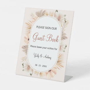 Chic Cream Botanical Oval Arch Guest Book Pedestal Sign