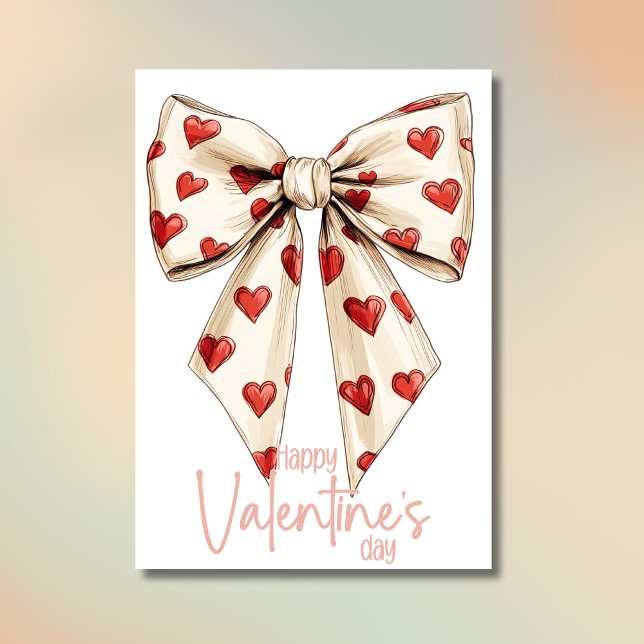 Chic Cream Bow Happy Valentines Day Holiday Card (Creator Uploaded)